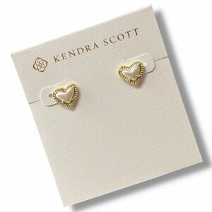 Kendra Scott Ari Heart Gold Stud Earrings in Ivory Mother-of-Pearl - NEW